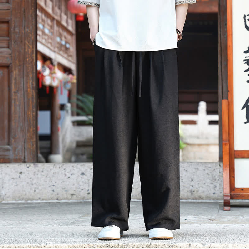 Buddha Stones 夏物カジュアルミニマリストドローストリングゴムウエスト無地アンクルパンツメンズストレートレッグパンツポケット付き - 黒 - US/UK/AU46, EU56 （5XL） - image 6