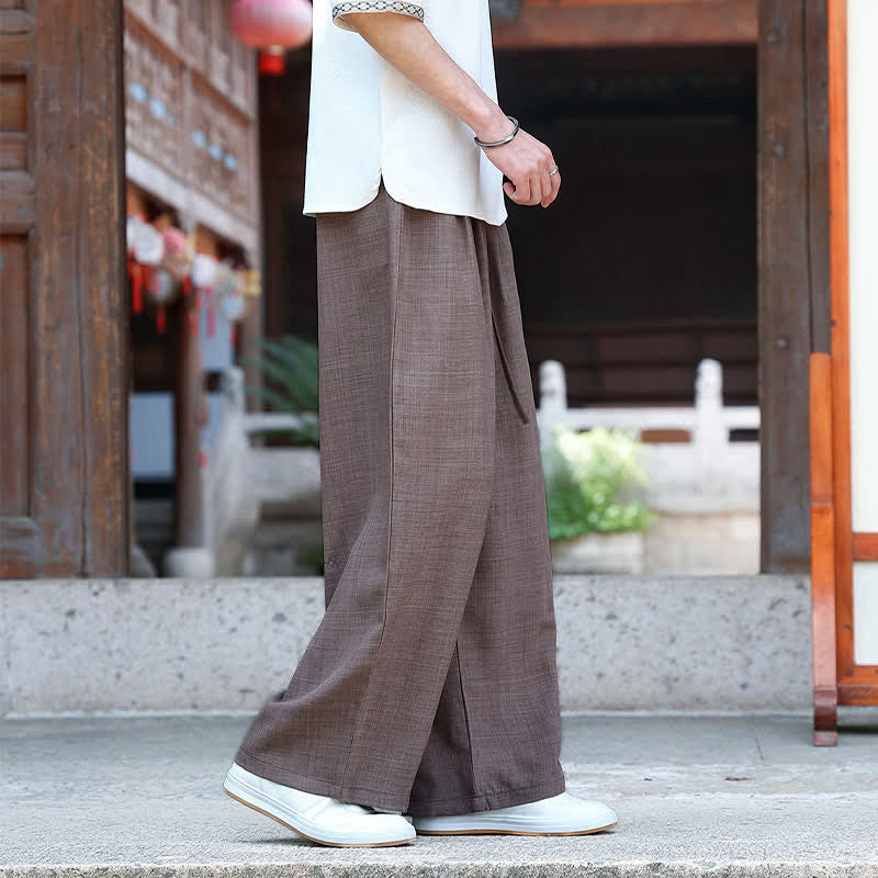 Buddha Stones 夏物カジュアルミニマリストドローストリングゴムウエスト無地アンクルパンツメンズストレートレッグパンツポケット付き - image 18
