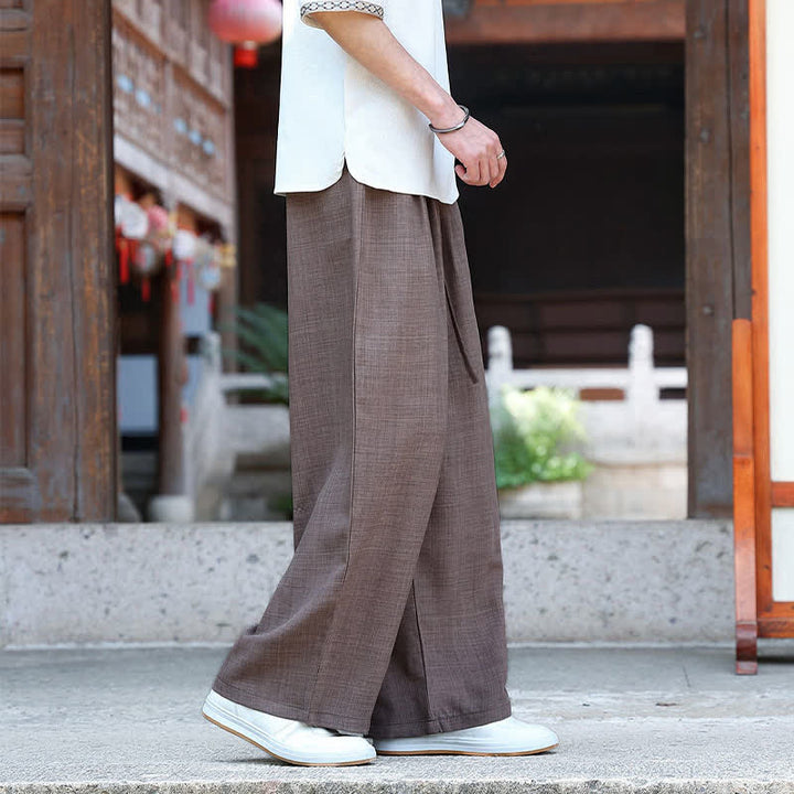 Buddha Stones 夏物カジュアルミニマリストドローストリングゴムウエスト無地アンクルパンツメンズストレートレッグパンツポケット付き - image 18