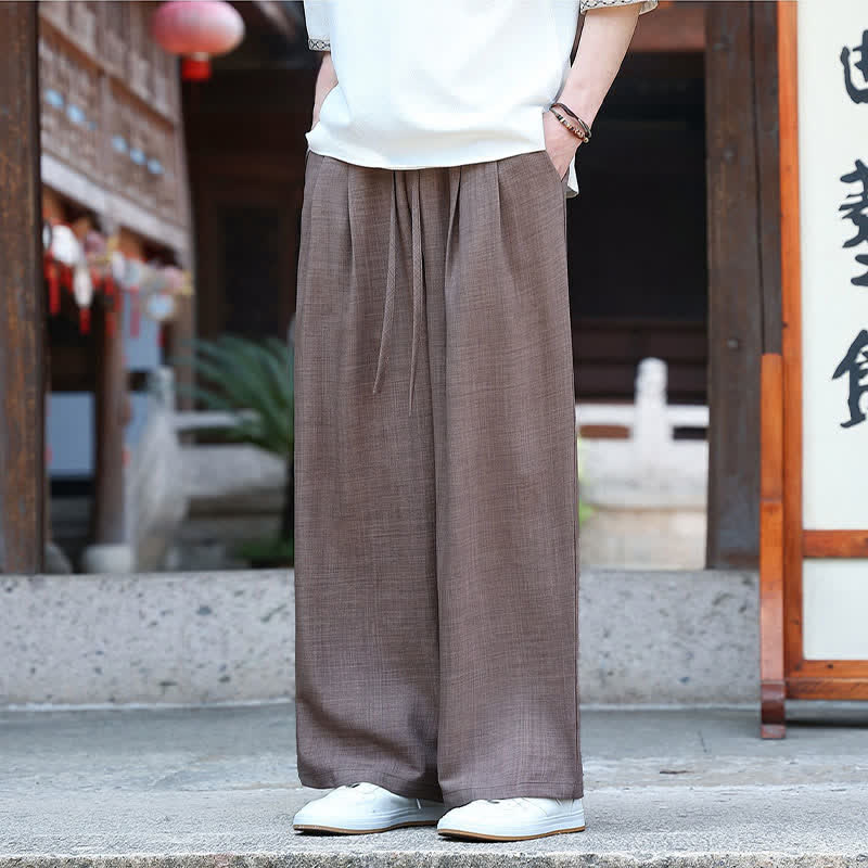 Buddha Stones 夏物カジュアルミニマリストドローストリングゴムウエスト無地アンクルパンツメンズストレートレッグパンツポケット付き - image 19