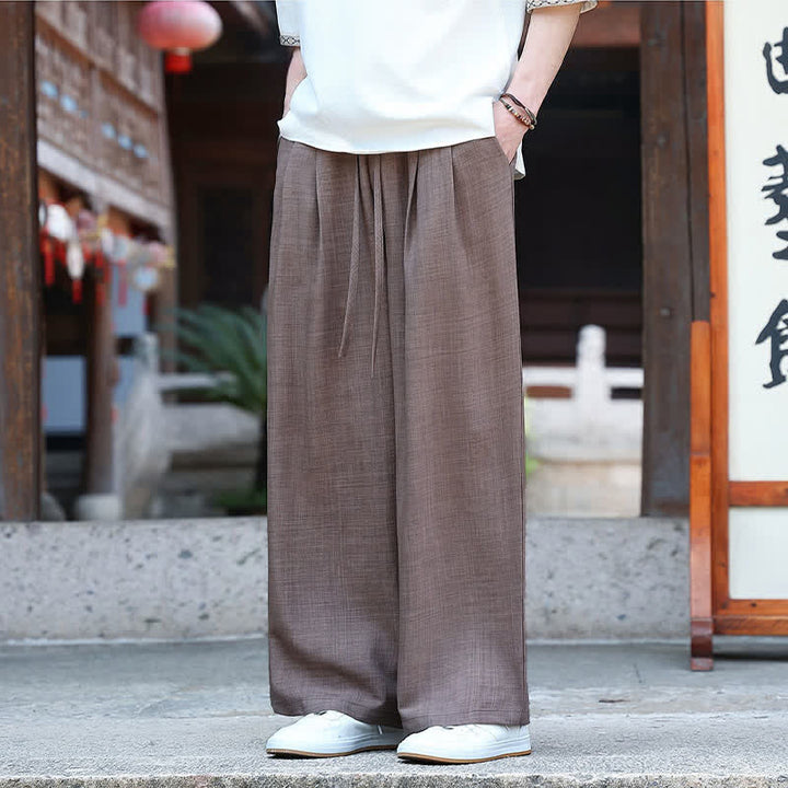 Buddha Stones 夏物カジュアルミニマリストドローストリングゴムウエスト無地アンクルパンツメンズストレートレッグパンツポケット付き - image 19