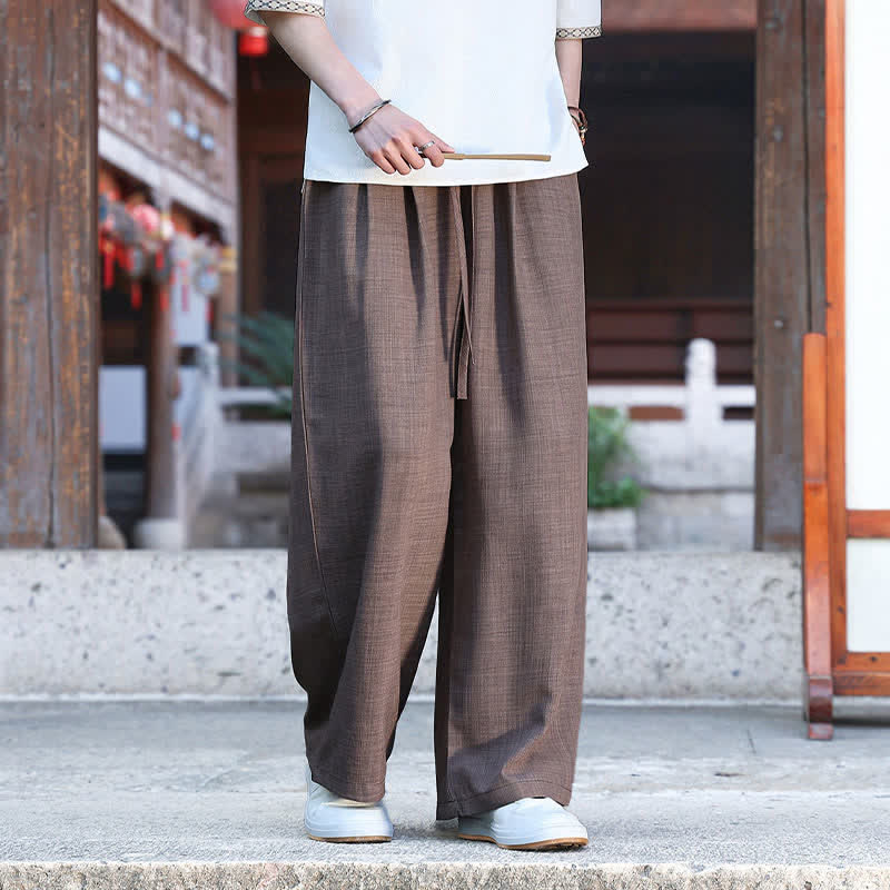 Buddha Stones 夏物カジュアルミニマリストドローストリングゴムウエスト無地アンクルパンツメンズストレートレッグパンツポケット付き - image 16