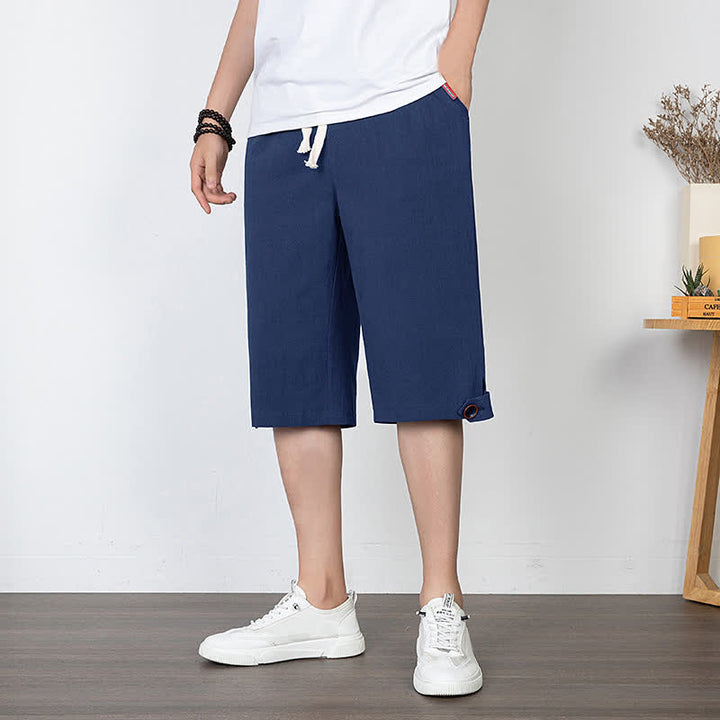 Buddha Stones 夏物カジュアルミニマリストドローストリング無地ハーフパンツメンズストレートレッグパンツポケット付き - image 5