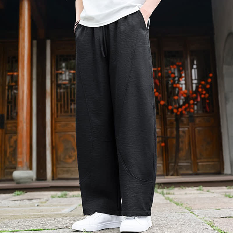 Buddha Stones 夏物カジュアルミニマリストドローストリング無地アンクルパンツメンズストレートレッグパンツポケット付き - image 12