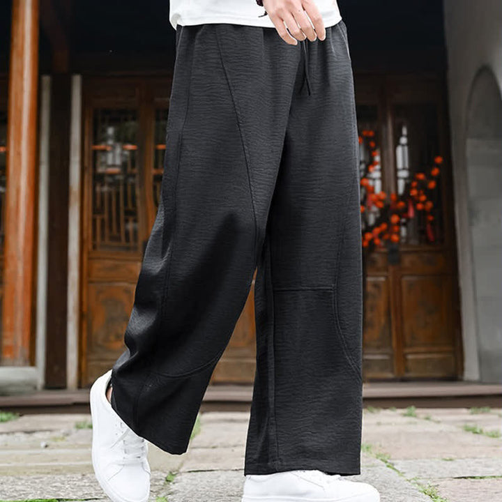 Buddha Stones 夏物カジュアルミニマリストドローストリング無地アンクルパンツメンズストレートレッグパンツポケット付き - image 8