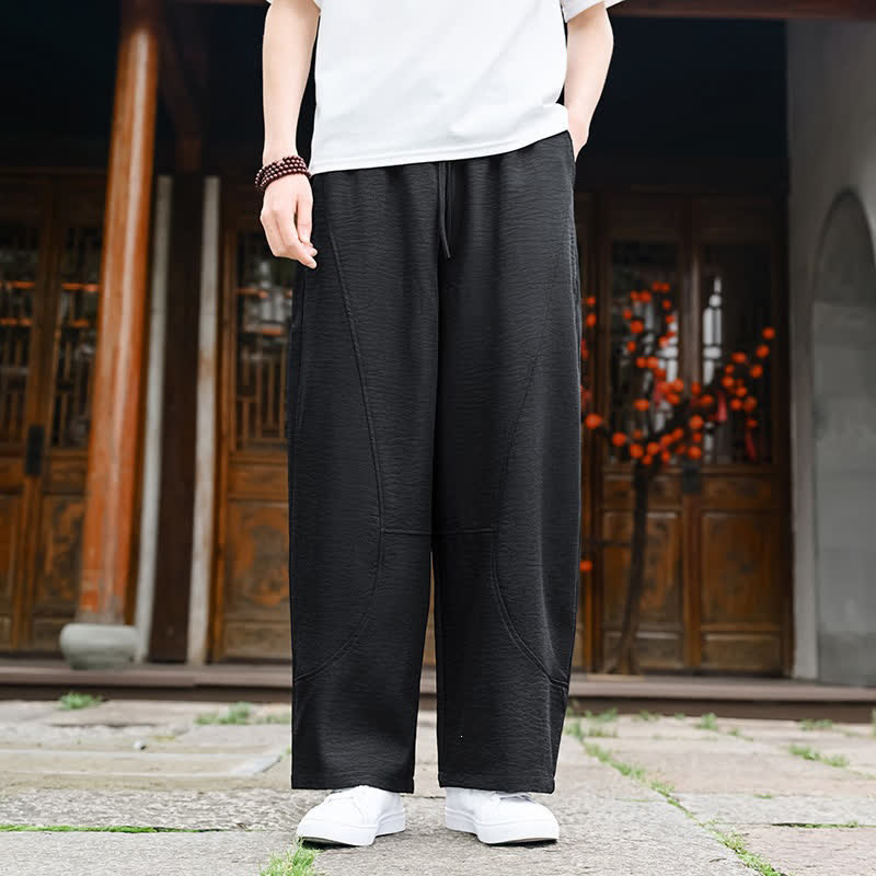 Buddha Stones 夏物カジュアルミニマリストドローストリング無地アンクルパンツメンズストレートレッグパンツポケット付き - image 13