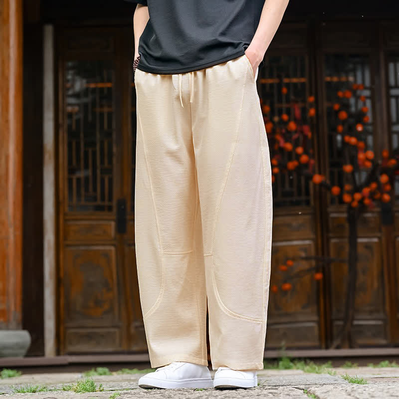 Buddha Stones 夏物カジュアルミニマリストドローストリング無地アンクルパンツメンズストレートレッグパンツポケット付き - image 5