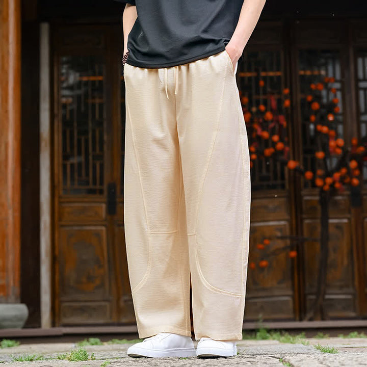 Buddha Stones 夏物カジュアルミニマリストドローストリング無地アンクルパンツメンズストレートレッグパンツポケット付き - image 5