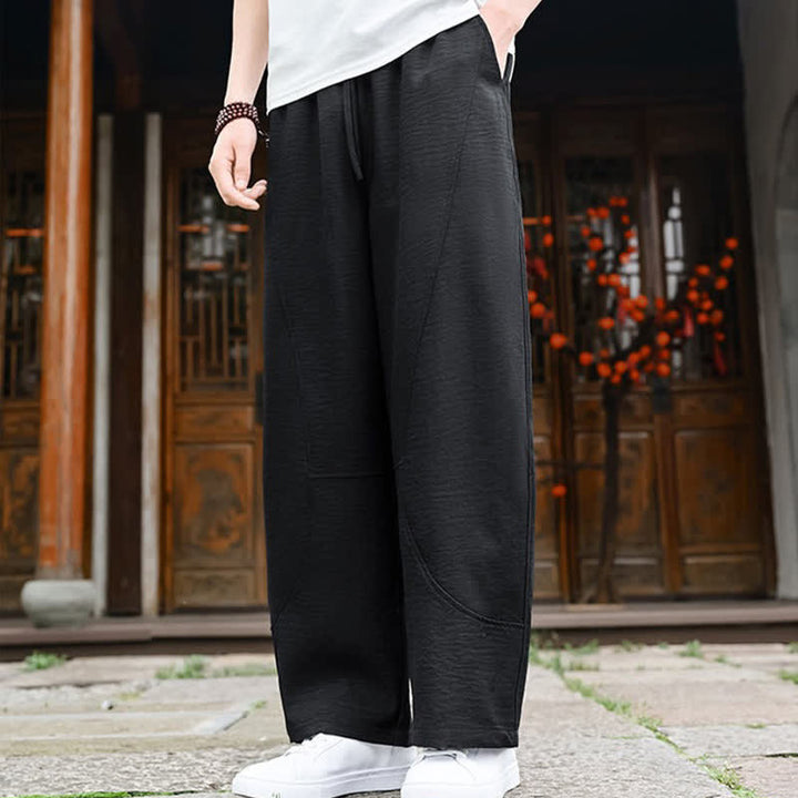 Buddha Stones 夏物カジュアルミニマリストドローストリング無地アンクルパンツメンズストレートレッグパンツポケット付き - image 10