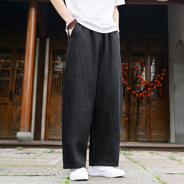 Buddha Stones 夏物カジュアルミニマリストドローストリング無地アンクルパンツメンズストレートレッグパンツポケット付き - image 9