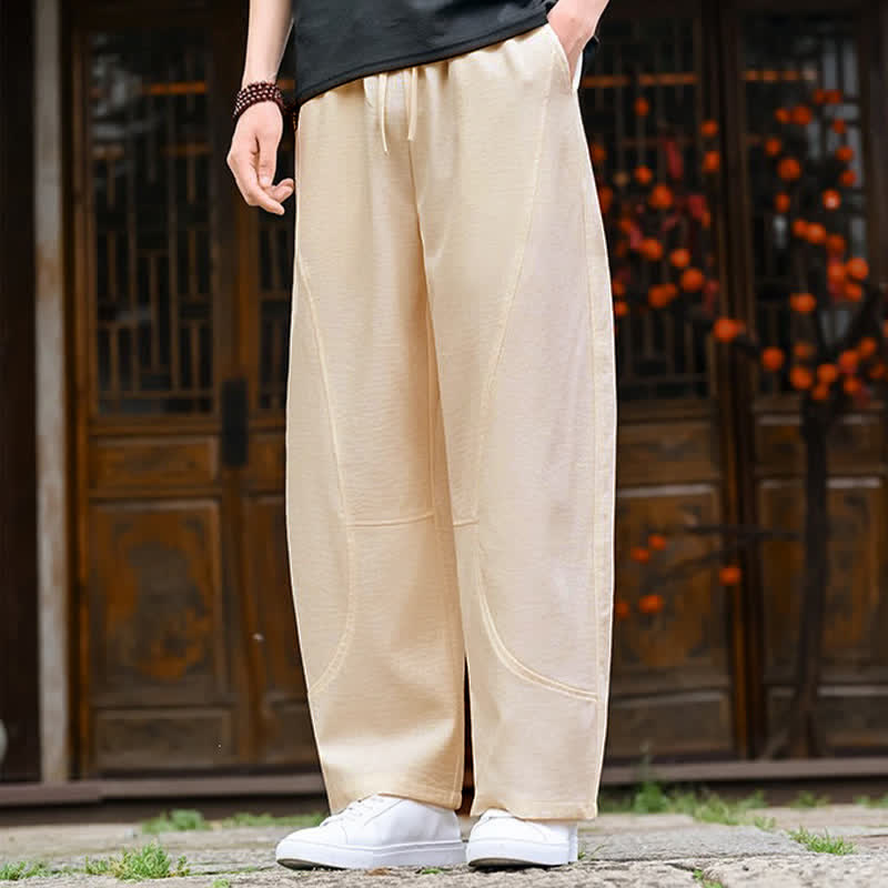 Buddha Stones 夏物カジュアルミニマリストドローストリング無地アンクルパンツメンズストレートレッグパンツポケット付き - image 2