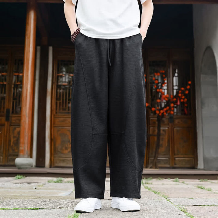 Buddha Stones 夏物カジュアルミニマリストドローストリング無地アンクルパンツメンズストレートレッグパンツポケット付き - 黒 - US/UK/AU46, EU56 （5XL） - image 7
