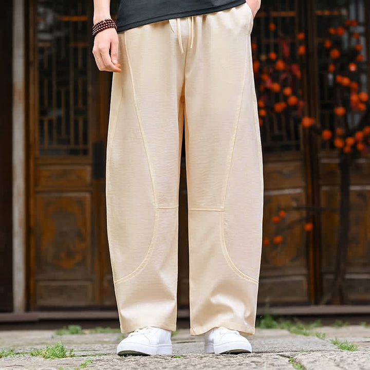 Buddha Stones 夏物カジュアルミニマリストドローストリング無地アンクルパンツメンズストレートレッグパンツポケット付き - image 6