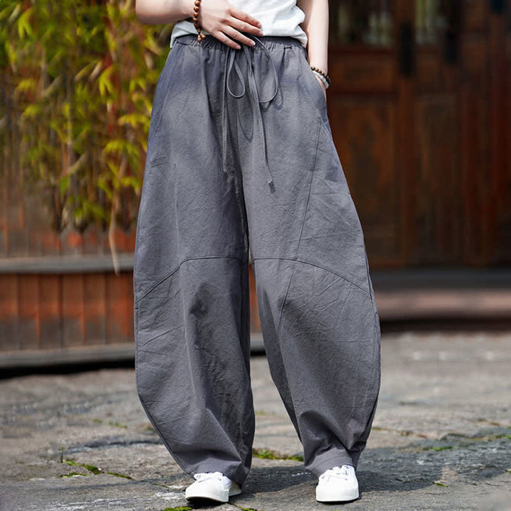 Buddha Stones 夏物カジュアルドローストリング無地コットンクロップドパンツメンズハーレムパンツポケット付き - image 3