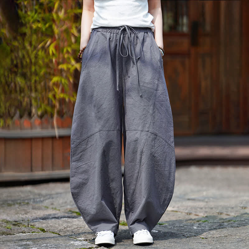 Buddha Stones 夏物カジュアルドローストリング無地コットンクロップドパンツメンズハーレムパンツポケット付き - image 10