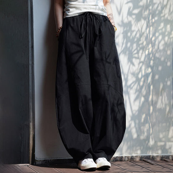 Buddha Stones 夏物カジュアルドローストリング無地コットンクロップドパンツメンズハーレムパンツポケット付き - image 16