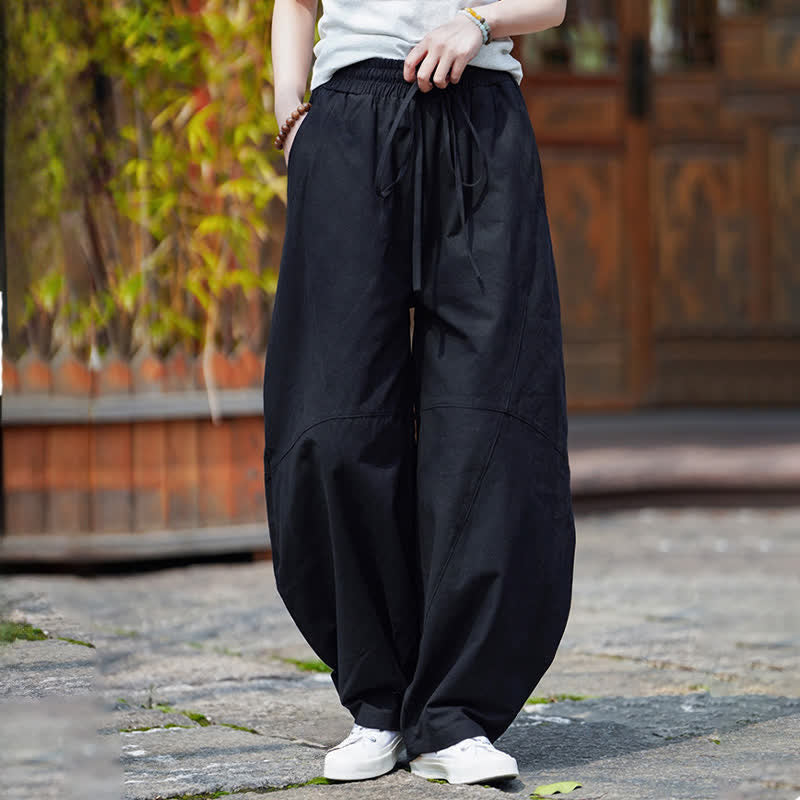 Buddha Stones 夏物カジュアルドローストリング無地コットンクロップドパンツメンズハーレムパンツポケット付き - image 19