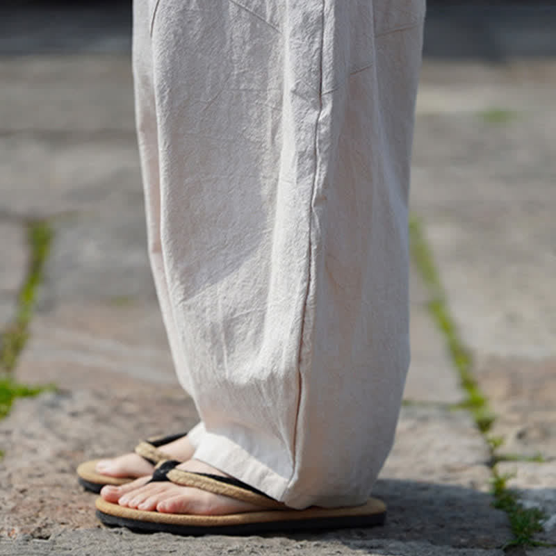 Buddha Stones 夏物カジュアルドローストリング無地コットンクロップドパンツメンズハーレムパンツポケット付き - image 33