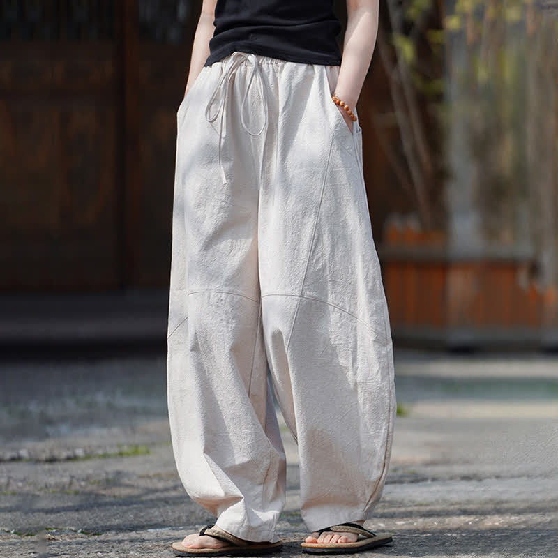 Buddha Stones 夏物カジュアルドローストリング無地コットンクロップドパンツメンズハーレムパンツポケット付き - image 28