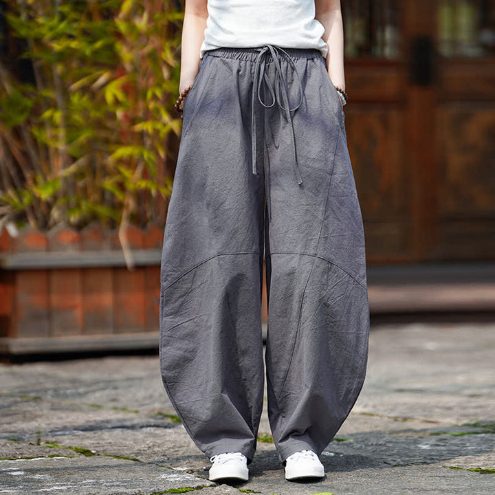 Buddha Stones 夏物カジュアルドローストリング無地コットンクロップドパンツメンズハーレムパンツポケット付き - image 5