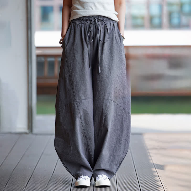 Buddha Stones 夏物カジュアルドローストリング無地コットンクロップドパンツメンズハーレムパンツポケット付き - image 6