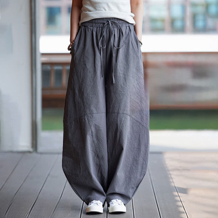 Buddha Stones 夏物カジュアルドローストリング無地コットンクロップドパンツメンズハーレムパンツポケット付き - image 6