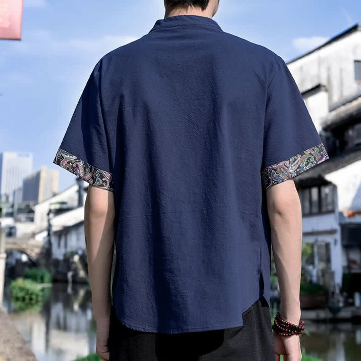 Buddha Stones 夏物唐風カジュアルカエルボタン刺繍メンズ半袖シャツ - image 16