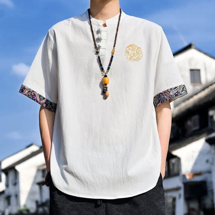 Buddha Stones 夏物唐風カジュアルカエルボタン刺繍メンズ半袖シャツ - image 33