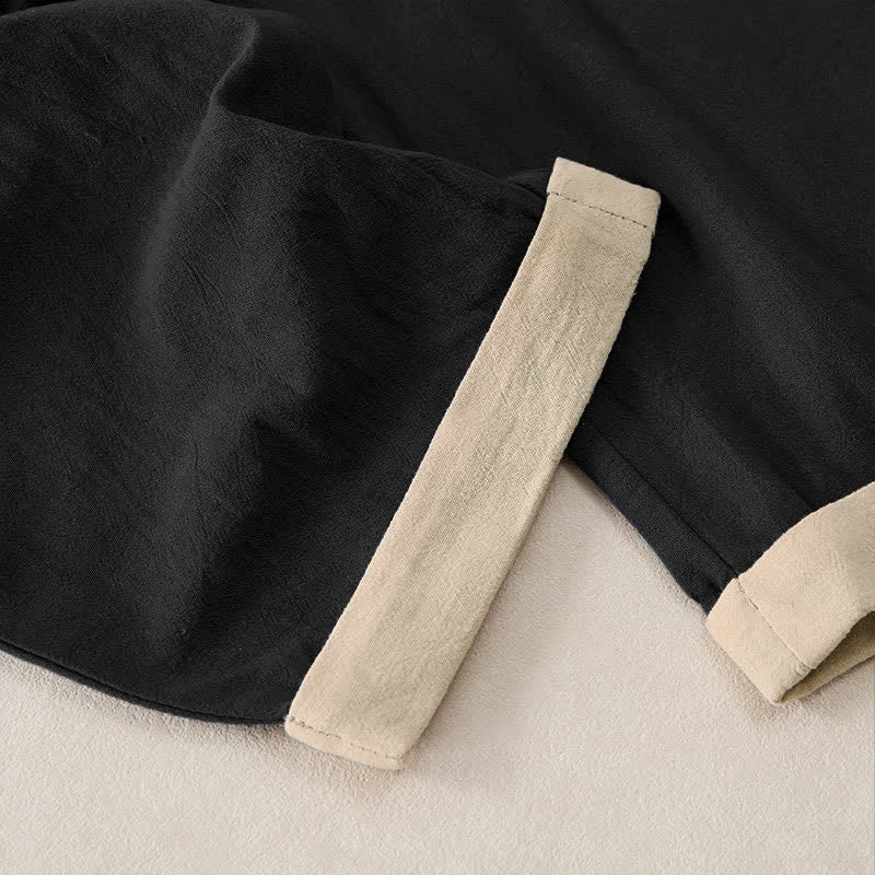 Buddha Stones 控えめなコントラストトリム柄のコットンリネン製レディースゴムウエストパンツ（ポケット付き） - image 8