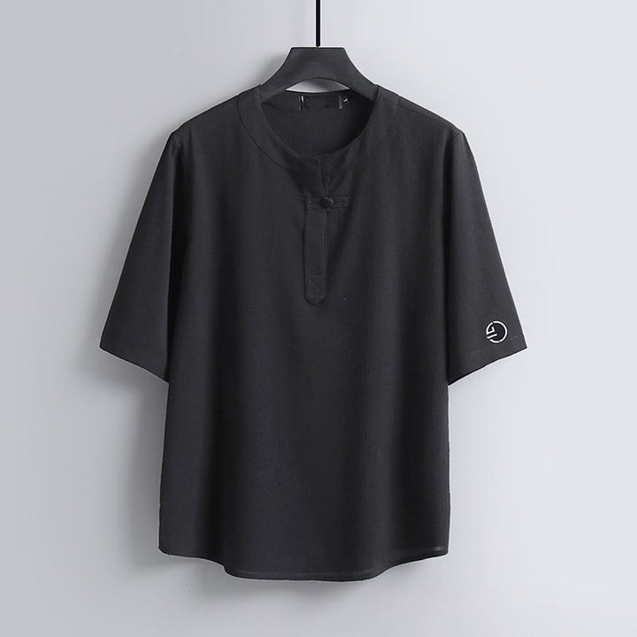 Buddha Stones 夏物唐草スタイルカジュアルパンコウクルーネック無地メンズ半袖シャツ - 黒 - US/UK/AU54、 EU64 (9XL) - image 11