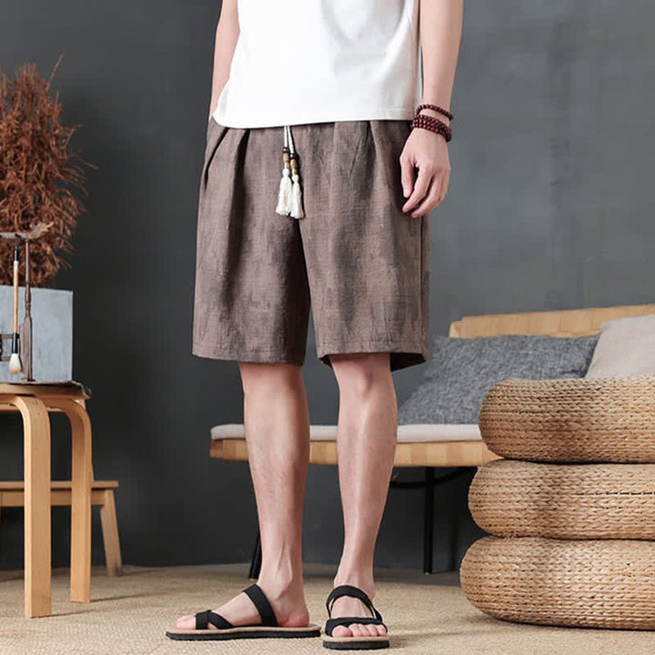 Buddha Stones 夏物カジュアルミニマリストドローストリング無地メンズショートパンツ（ポケット付き） - image 11