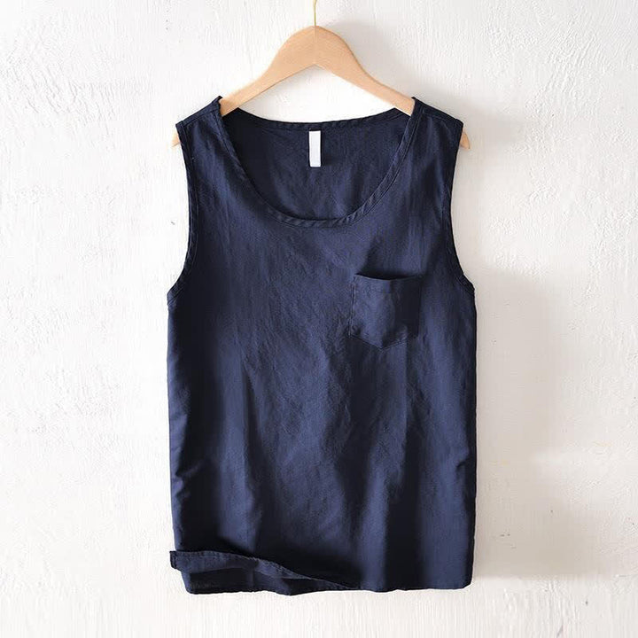 Buddha Stones 夏物カジュアルミニマリスト無地タンクトップメンズノースリーブTシャツパッチポケット付き - ミッドナイトブルー - US/UK/AU42, EU52 （3XL） - image 0