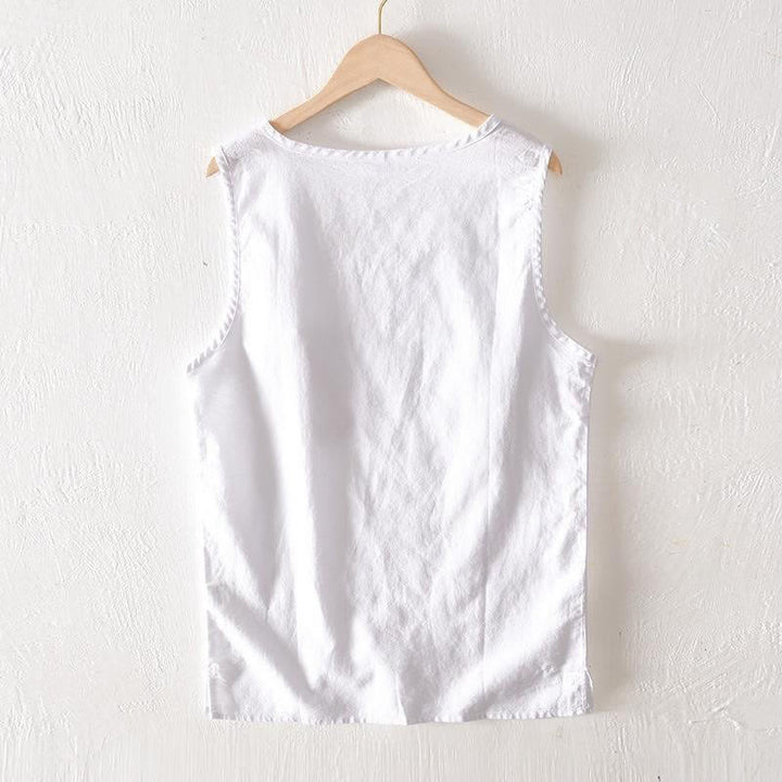Buddha Stones 夏物カジュアルミニマリスト無地タンクトップメンズノースリーブTシャツパッチポケット付き - image 9