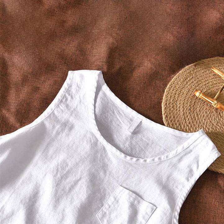 Buddha Stones 夏物カジュアルミニマリスト無地タンクトップメンズノースリーブTシャツパッチポケット付き - image 10