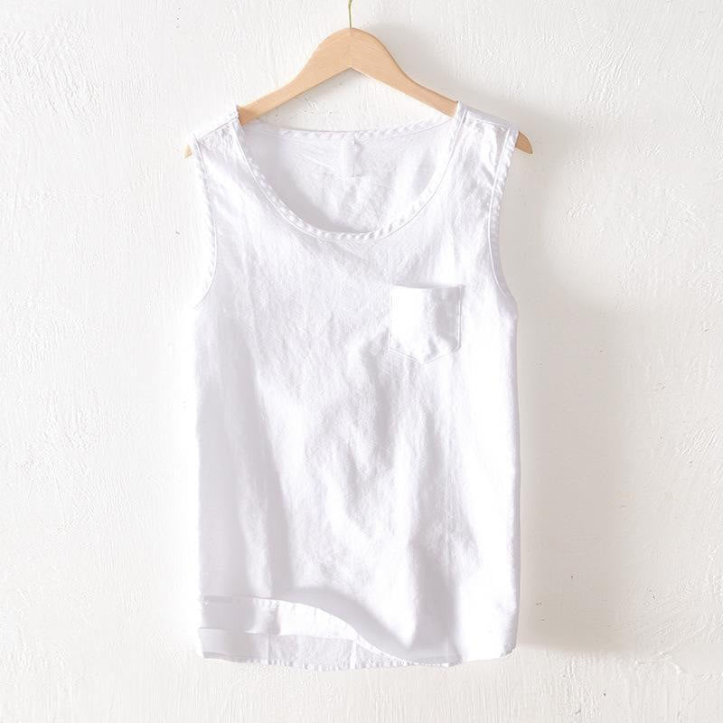 Buddha Stones 夏物カジュアルミニマリスト無地タンクトップメンズノースリーブTシャツパッチポケット付き - 白 - US/UK/AU42, EU52 （3XL） - image 8