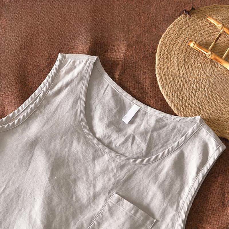 Buddha Stones 夏物カジュアルミニマリスト無地タンクトップメンズノースリーブTシャツパッチポケット付き - image 5