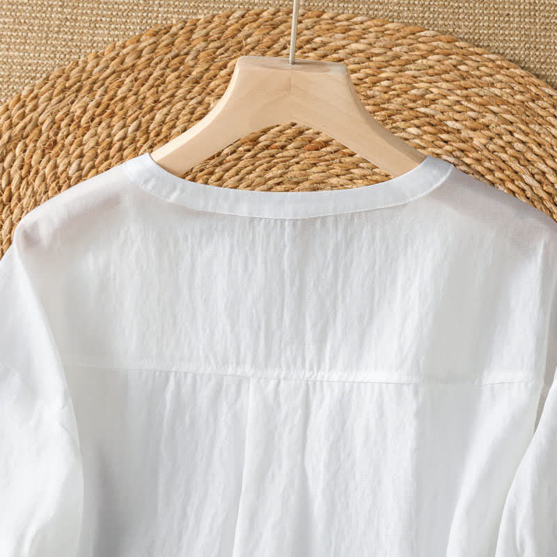 Buddha Stones 夏物カジュアルシンプル無地Vネックラインレディース半袖Tシャツ - image 6