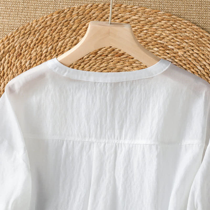 Buddha Stones 夏物カジュアルシンプル無地Vネックラインレディース半袖Tシャツ - image 6