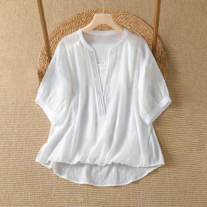 Buddha Stones 夏物カジュアルシンプル無地Vネックラインレディース半袖Tシャツ - 白 - US8-10, UK/AU12-14, EU40-42 （2XL） - image 3