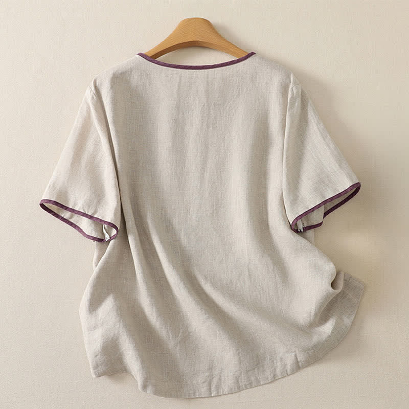 Buddha Stones 夏物カジュアルヴィンテージ抽象ひまわりキャラクター刺繍レディース半袖Tシャツ - image 6