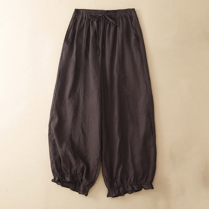 Buddha Stones 夏物カジュアル ドローストリング 無地 フリル裾 クロップドパンツ レディース ハーレムパンツ ポケット付き - シエナ - US8-10, UK/AU12-14, EU40-42 （2XL） - image 3