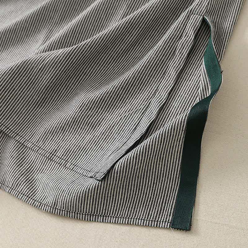 Buddha Stones 夏物カジュアルシンプルサイドスリットストライプ柄レディース半袖ワンピース（ポケット付き） - image 11