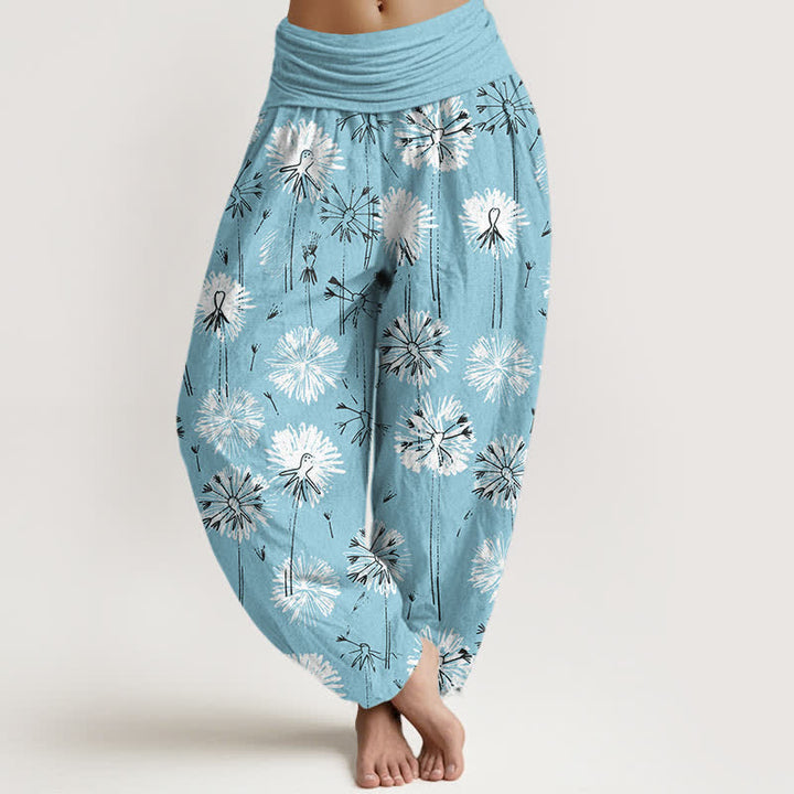 Buddha Stones 純綿タンポポ柄レディースゴムウエストハーレムパンツ - スカイブルー - US16、 UK/AU20、 EU48 (3XL) - image 0