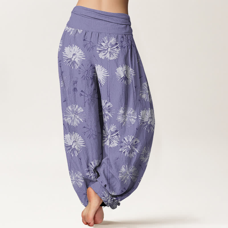 Buddha Stones 純綿タンポポ柄レディースゴムウエストハーレムパンツ - image 6