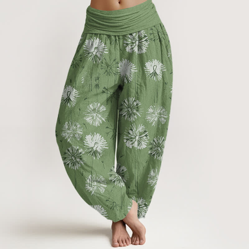 Buddha Stones 純綿タンポポ柄レディースゴムウエストハーレムパンツ - オリーブドラブ - US16、 UK/AU20、 EU48 (3XL) - image 8
