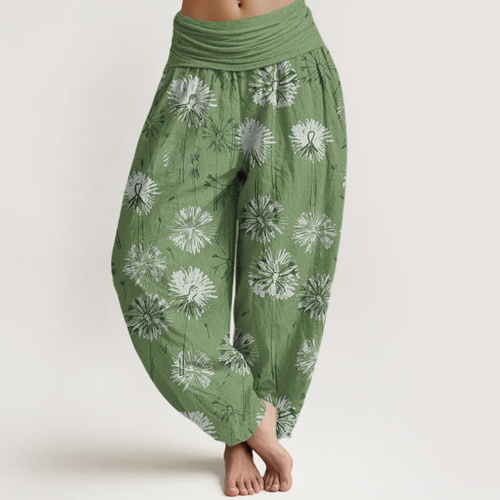 Buddha Stones 純綿タンポポ柄レディースゴムウエストハーレムパンツ - オリーブドラブ - US16、 UK/AU20、 EU48 (3XL) - image 8
