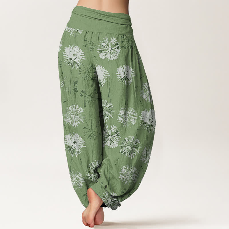 Buddha Stones 純綿タンポポ柄レディースゴムウエストハーレムパンツ - image 9