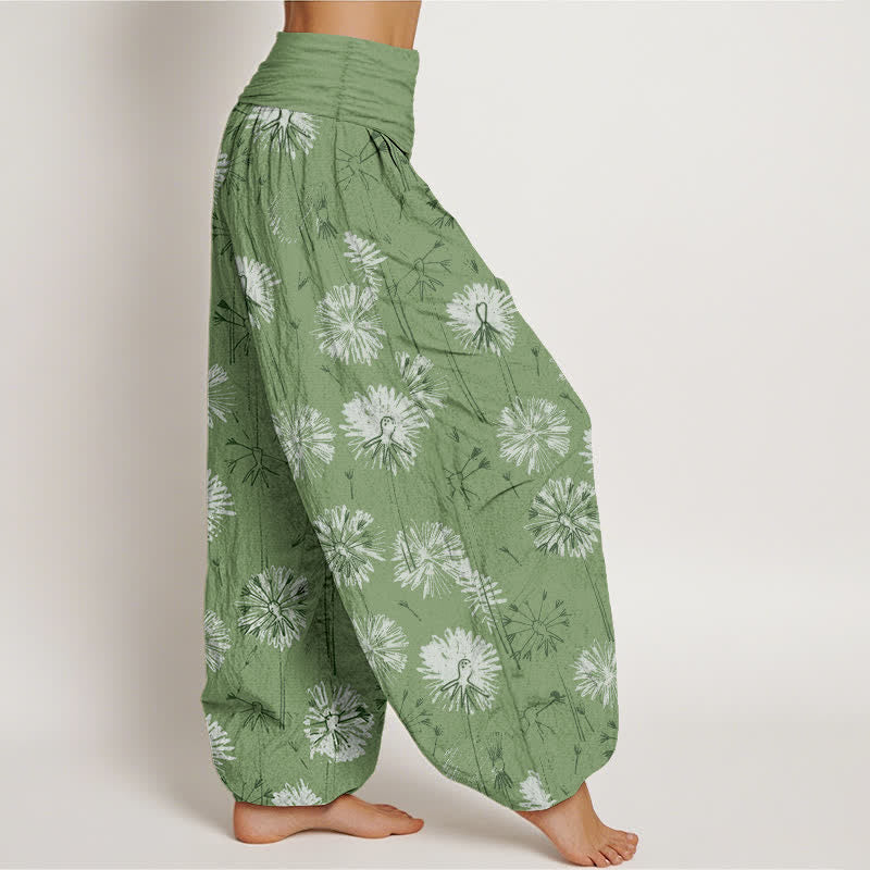 Buddha Stones 純綿タンポポ柄レディースゴムウエストハーレムパンツ - image 10