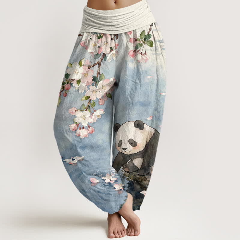 Buddha Stones 純綿桜パンダ柄レディースゴムウエストハーレムパンツ - ライトスチールブルー - US16、 UK/AU20、 EU48 (3XL) - image 0