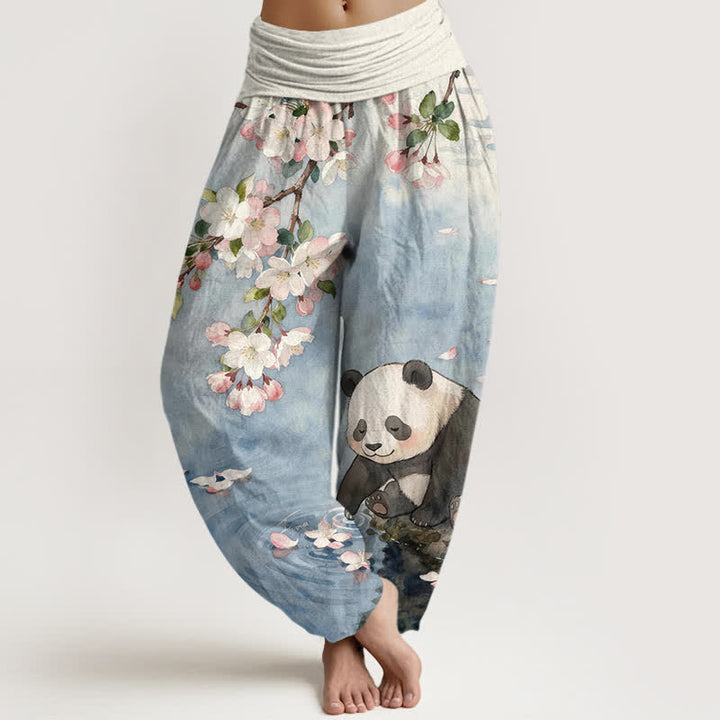 Buddha Stones 純綿桜パンダ柄レディースゴムウエストハーレムパンツ - ライトスチールブルー - US16、 UK/AU20、 EU48 (3XL) - image 0